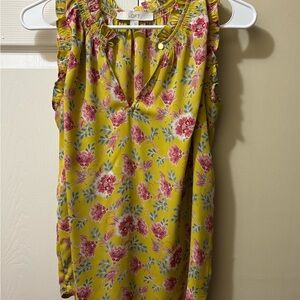 LOFT Floral Print Blouse - Yellow with Pink Flowers